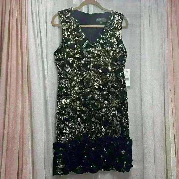 NWT Donna Ricco Sz12 sequin Velvet Stretch Mini Dress Item# 5Q - Picture 3 of 7